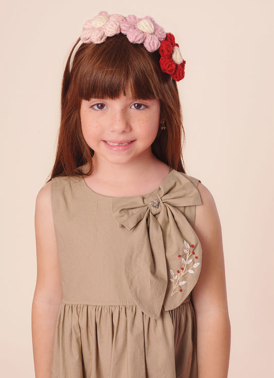 Vestido Tricoline Maxi Laço Bordado