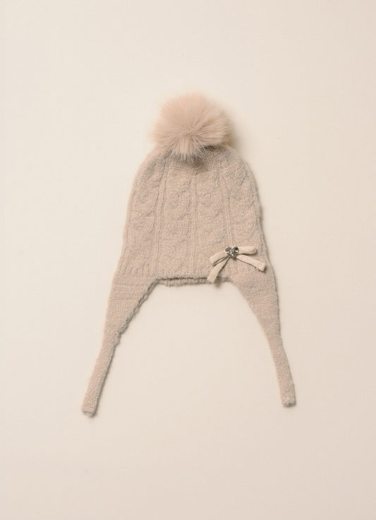 Touca Tricot Sem Costura Fio Fofinho Pompom Pele