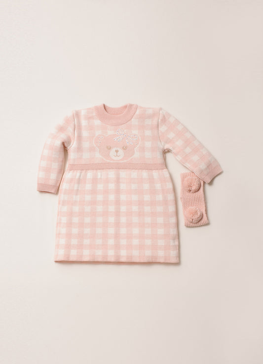 Vestido Tricot Xadrez Rosto Ursinha Cristal Pmini