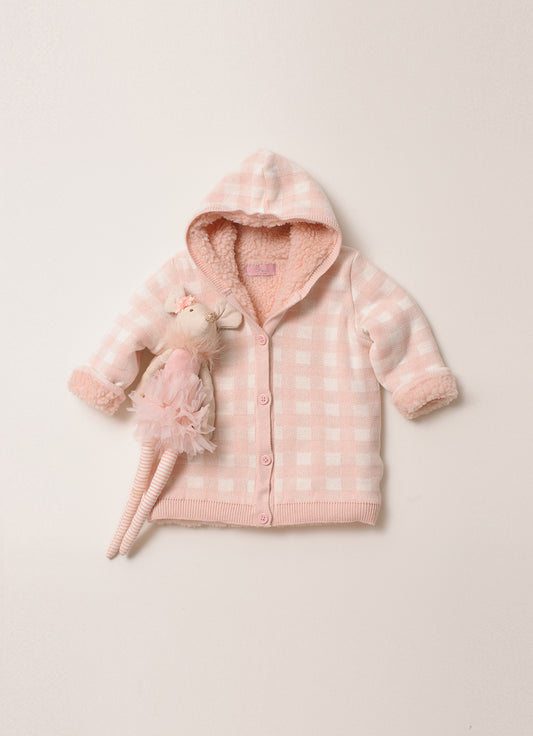 Maxi Casaco Tricot Xadrez Forro Pele Carneirinho Pmini
