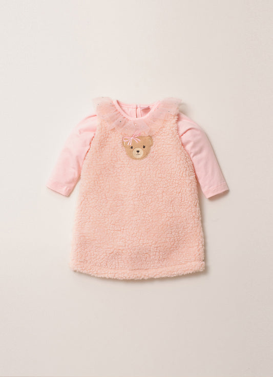 Vestido Pele Carneirinho Patche Ursinha