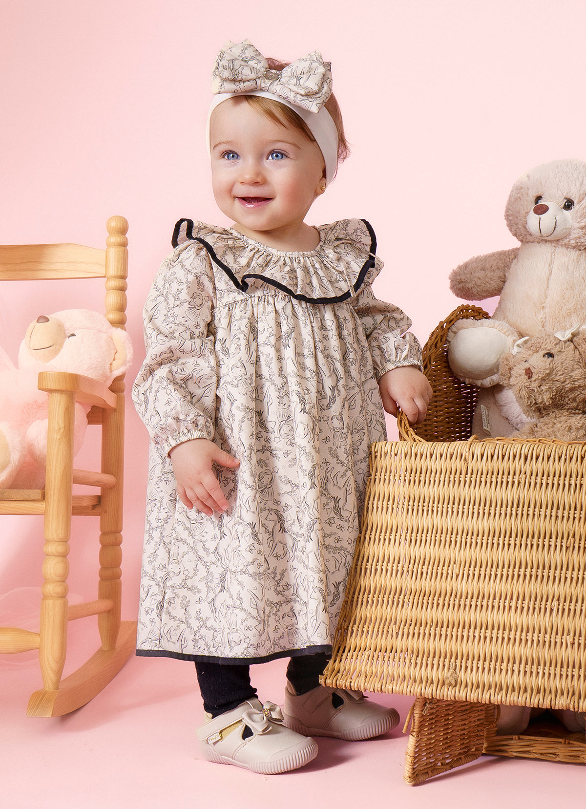 Vestido Algodão Estampa Toile Babado Pmini Com Calcinha