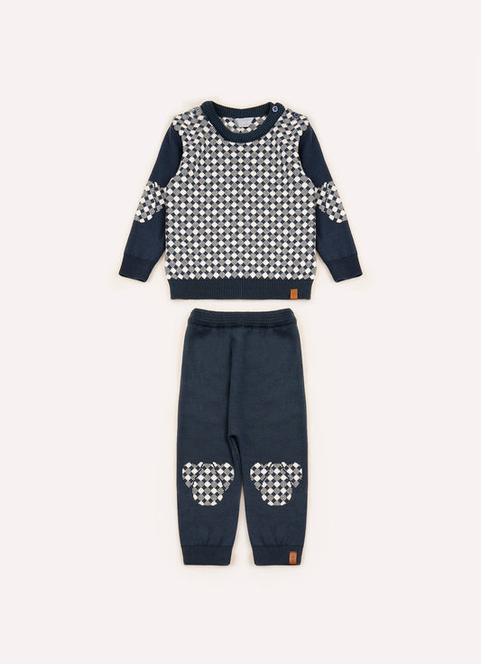 Conjunto Tricot Xadrez Diagonal Contorno Cachorro For Boys