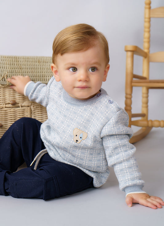 Blusa Tricot Xadrez Patche Cachorro For Boys