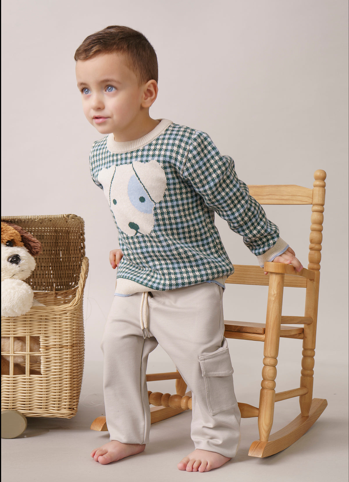 Blusa Tricot Xadrez Jacquard Cachorro For Boys