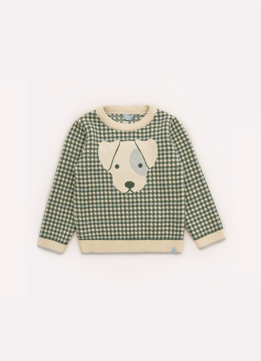 Blusa Tricot Xadrez Jacquard Cachorro For Boys