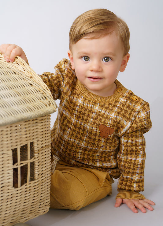 Blusa Tricot Xadrez Patche Couro For Boys
