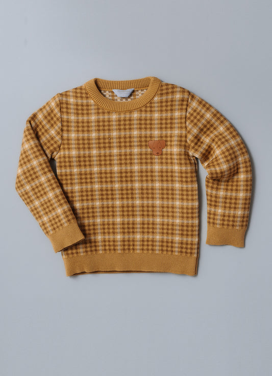 Blusa Tricot Xadrez Patche Couro For Boys