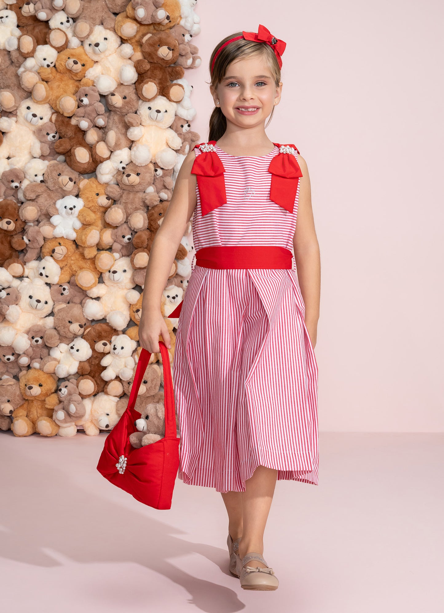 Vestido Algodão Listrado Maxi Laço Natal