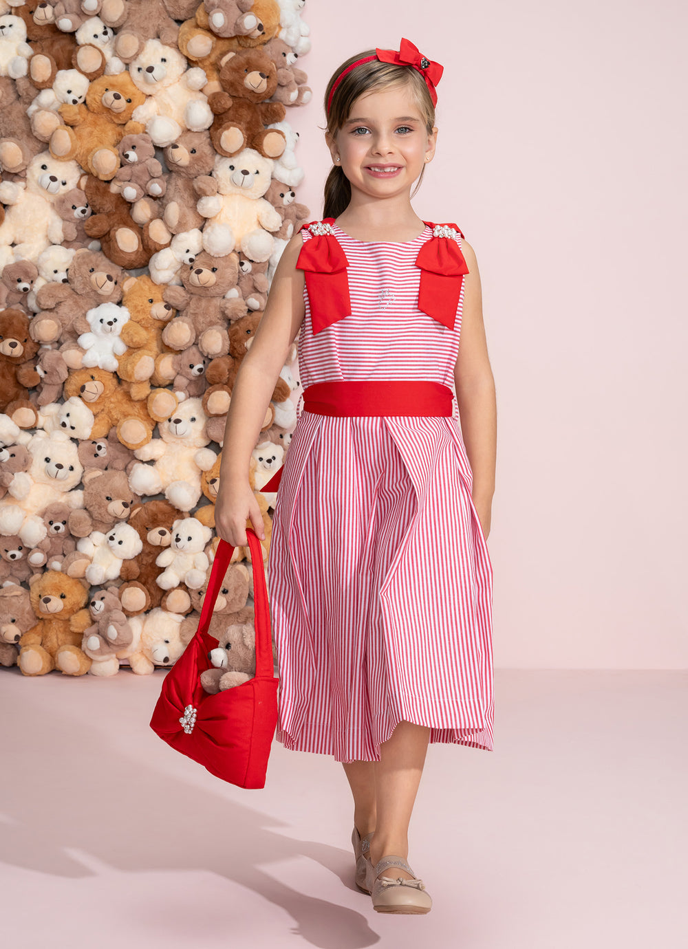 Vestido Algodão Listrado Maxi Laço Natal