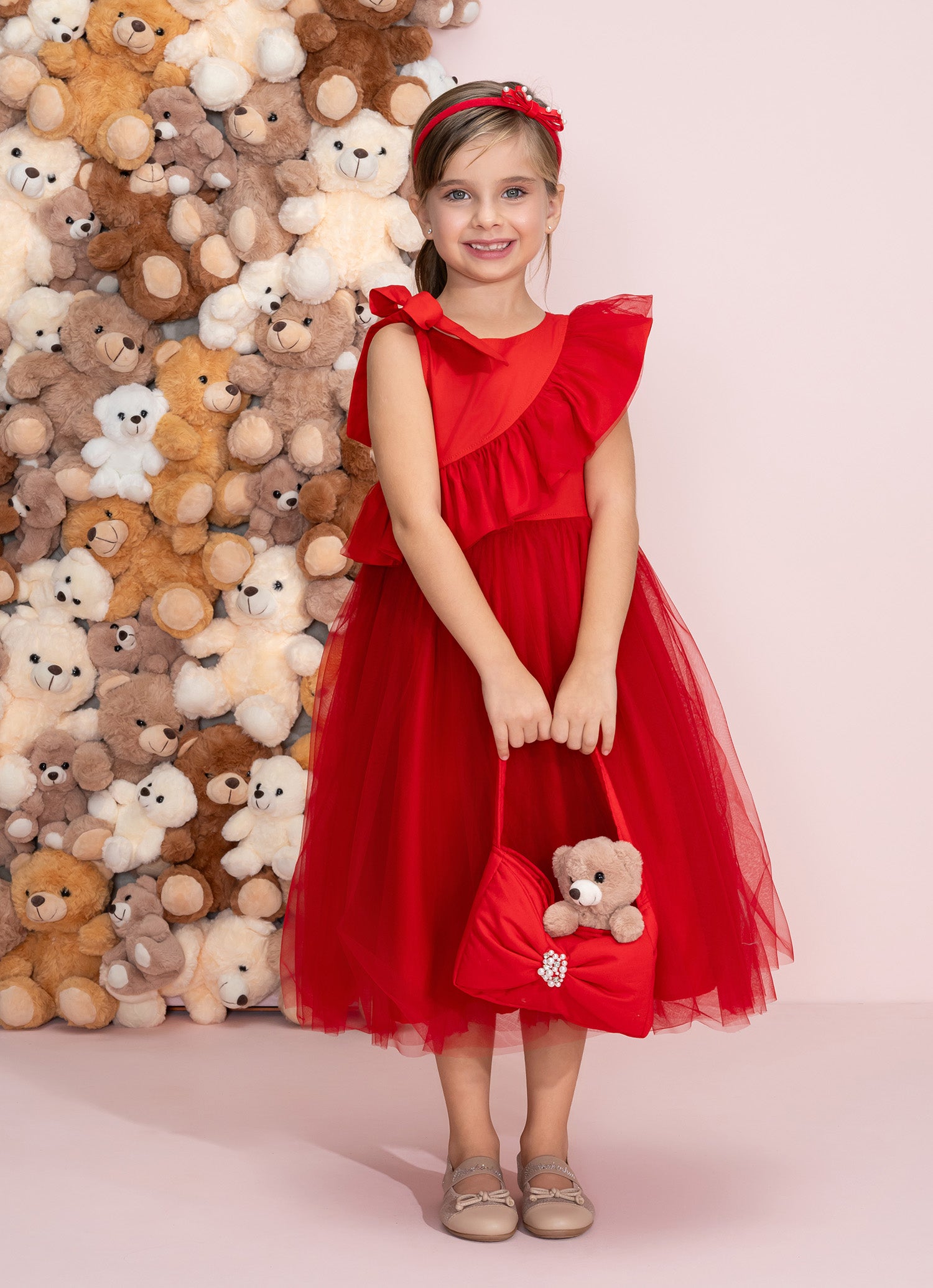 Vestido Tricoline Babado Tule Natal