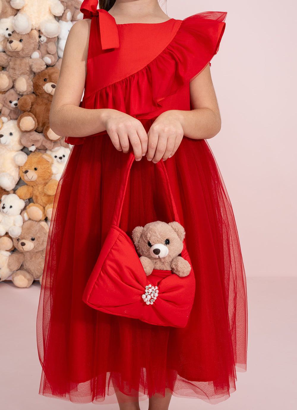 Vestido Tricoline Babado Tule Natal