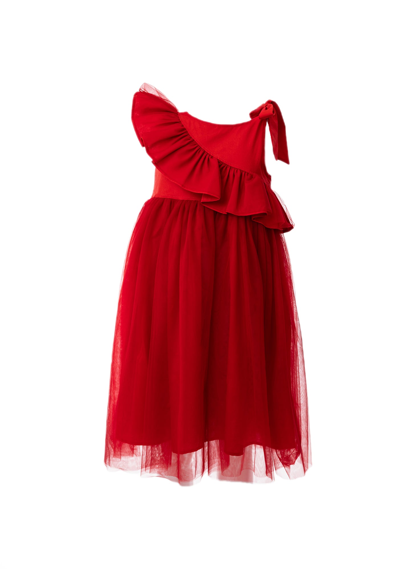 Vestido Tricoline Babado Tule Natal