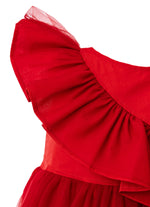 Vestido Tricoline Babado Tule Natal