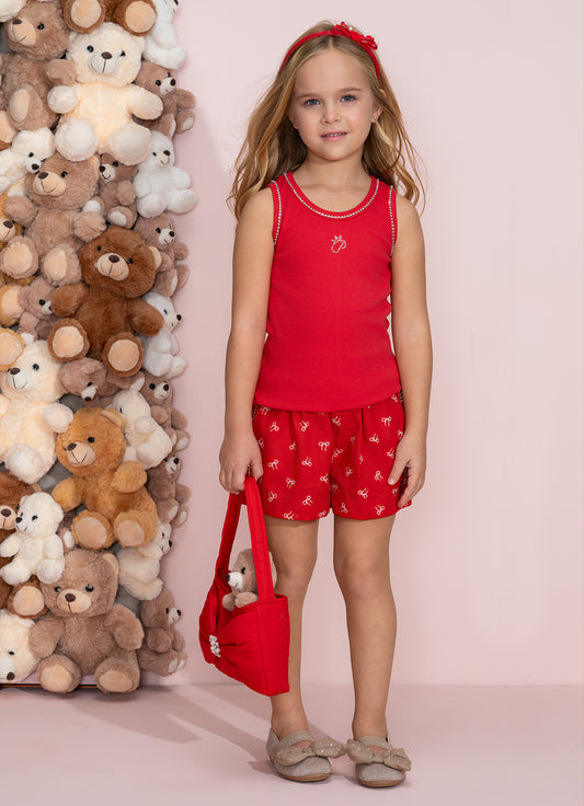 Conjunto Regata Ribana Cristal e Short Algodão Lacinhos Natal