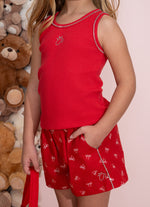 Conjunto Regata Ribana Cristal e Short Algodão Lacinhos Natal