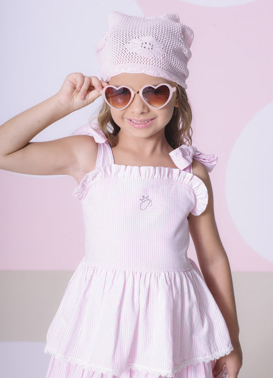 Vestido Tricoline Xadrez Babados