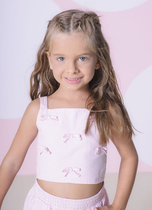 Conjunto Cropped e Short Tricoline Xadrez
