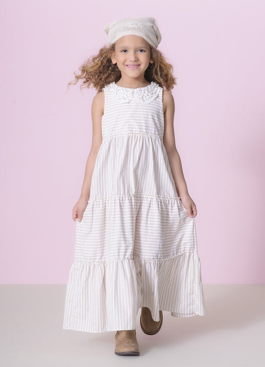 Vestido Midi Tricoline Listrado