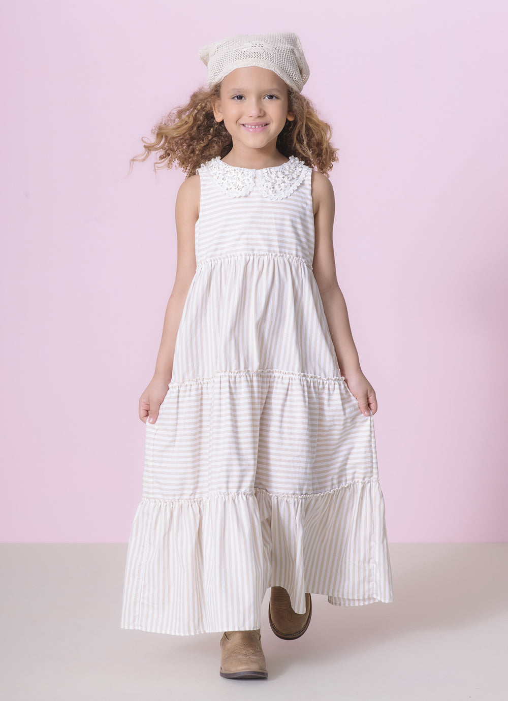 Vestido Midi Tricoline Listrado