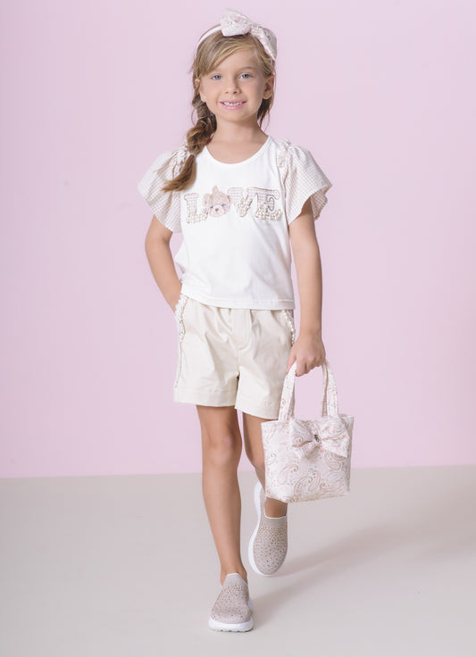 Blusa Cotton Bordados Mangas Xadrez