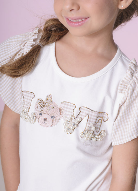 Blusa Cotton Bordados Mangas Xadrez