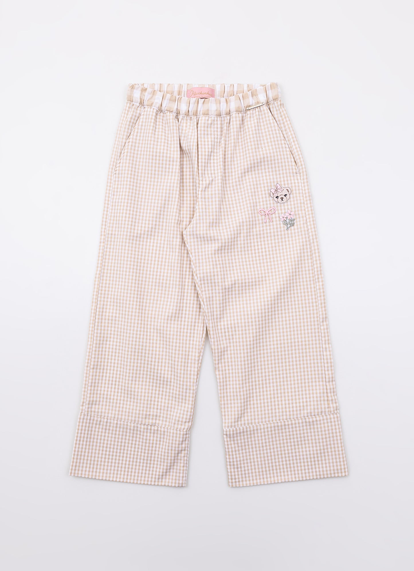 Calça Reta Algodão Xadrez Patches