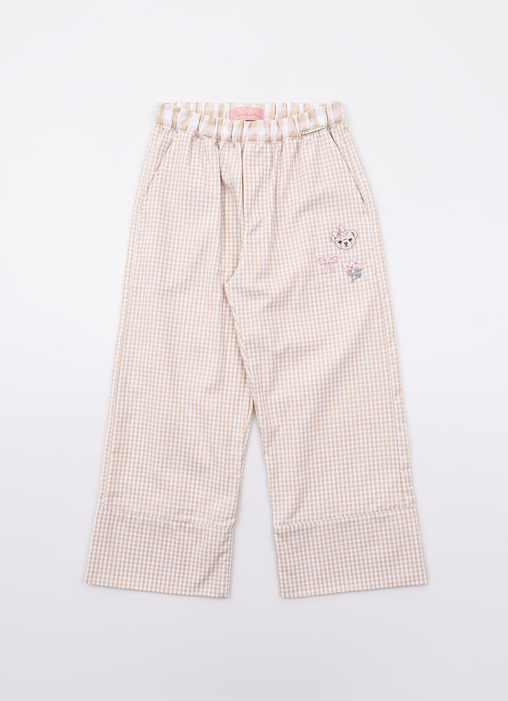 Calça Reta Algodão Xadrez Patches