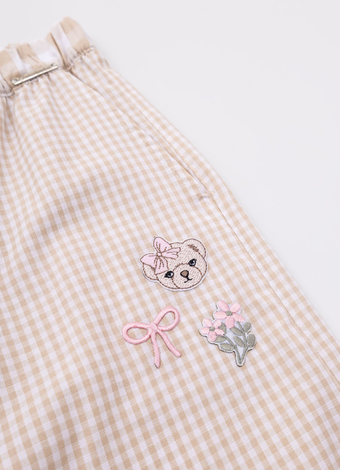 Calça Reta Algodão Xadrez Patches