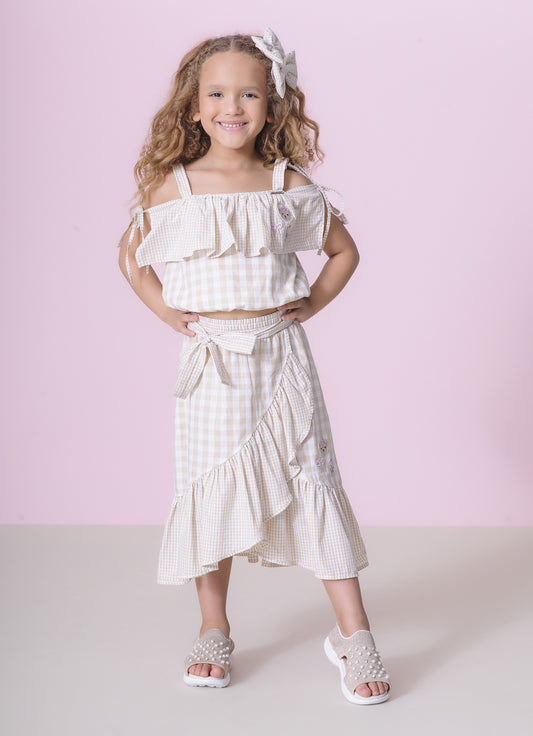 Saia Short Midi Algodão Xadrez