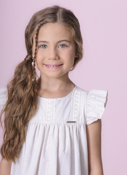 Vestido Algodão Babados Renda