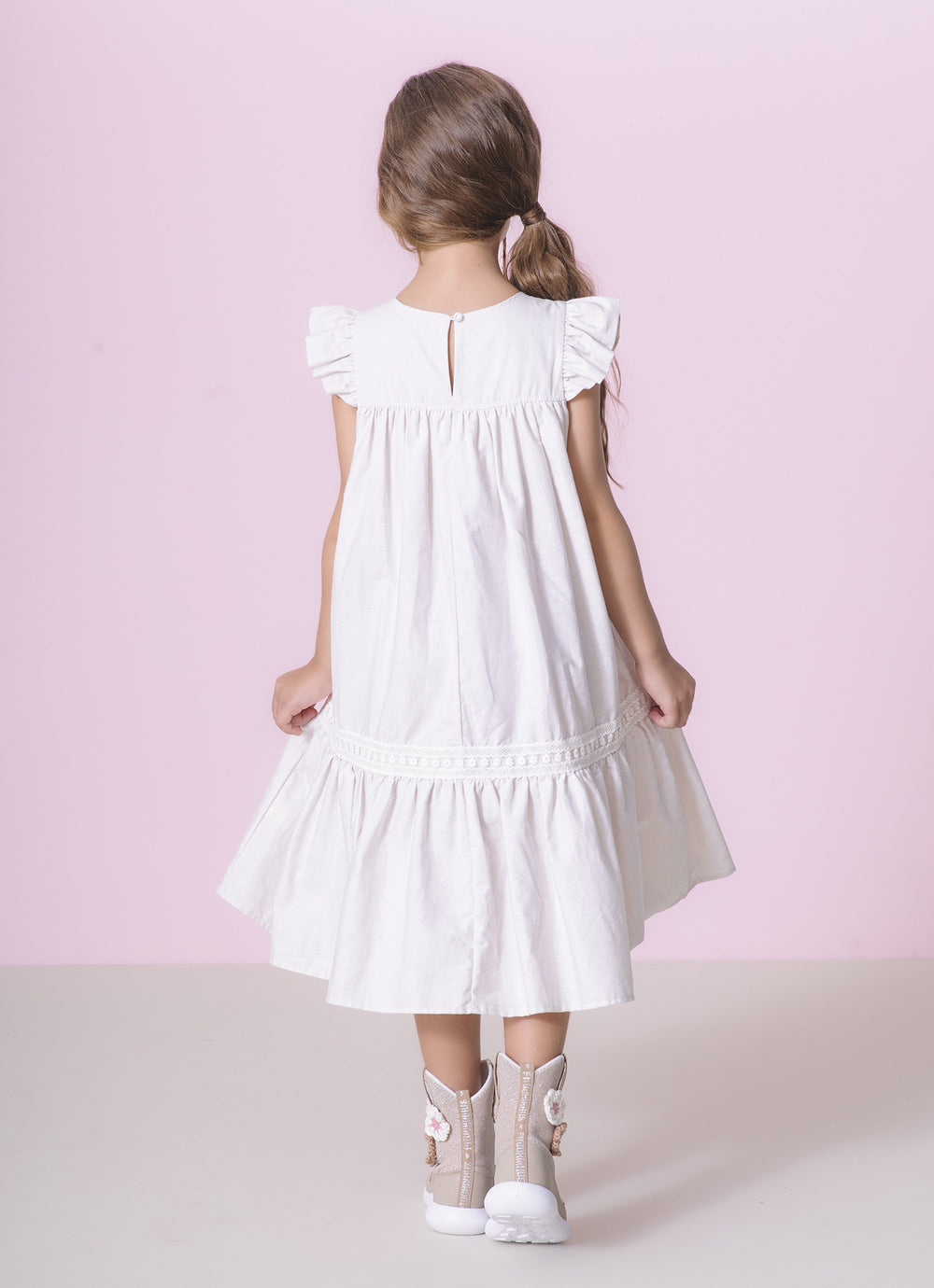 Vestido Algodão Babados Renda
