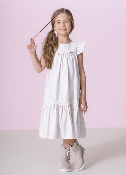 Vestido Algodão Babados Renda