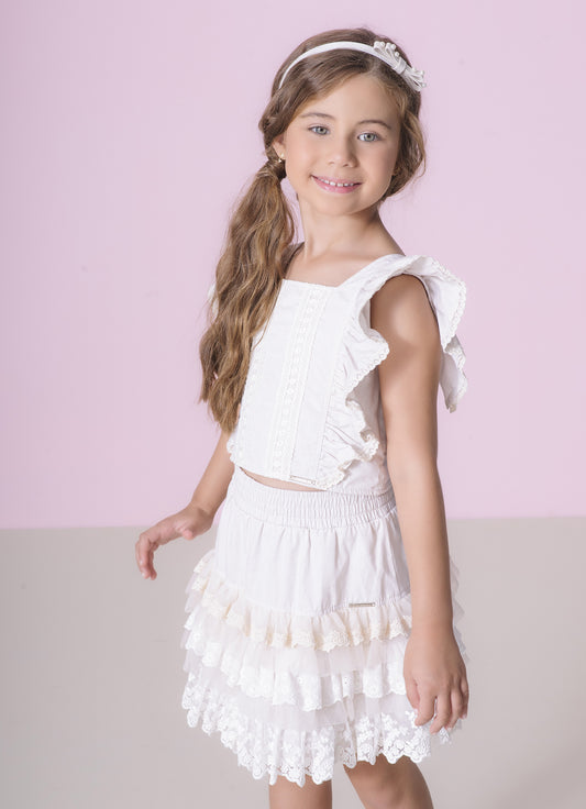 Blusa Cropped Algodão Manga Babado