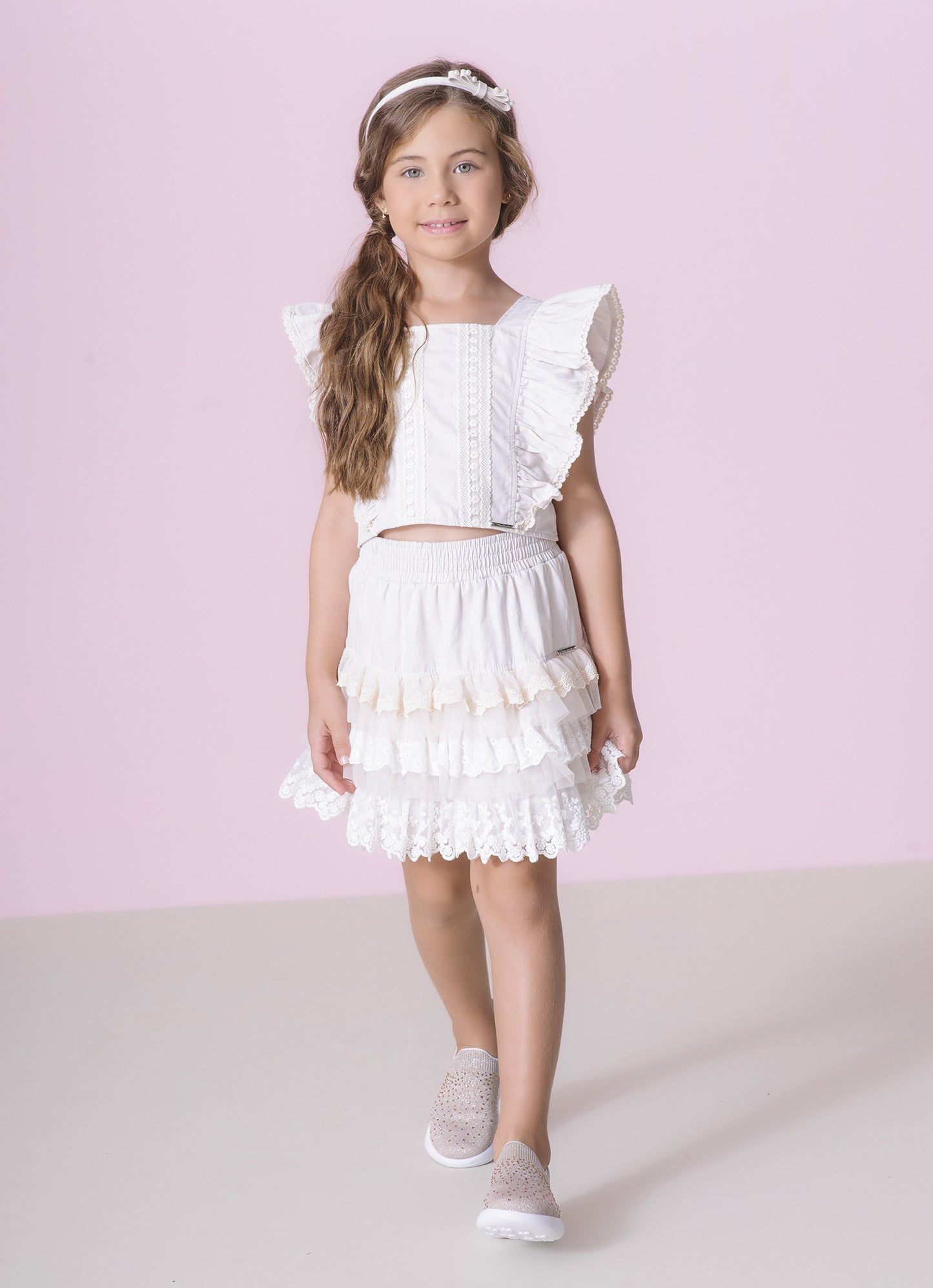 Blusa Cropped Algodão Manga Babado