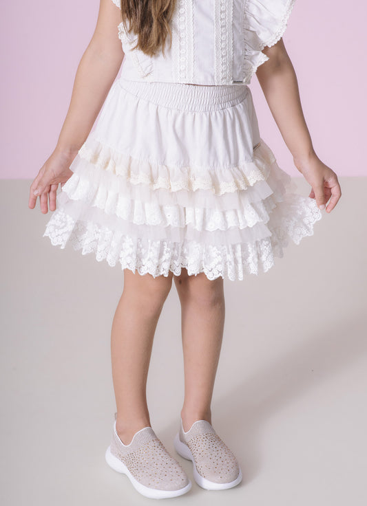 Saia Short Algodão Babados