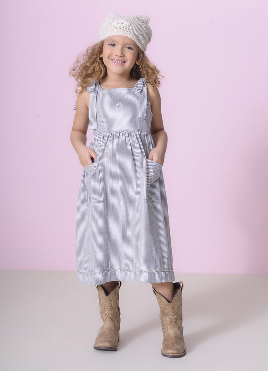 Vestido Tricoline Listradinho Bolsos