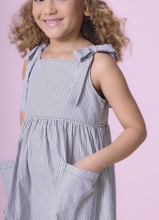 Vestido Tricoline Listradinho Bolsos