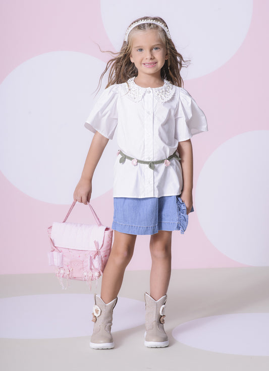 Camisa Tricoline Gola Renda