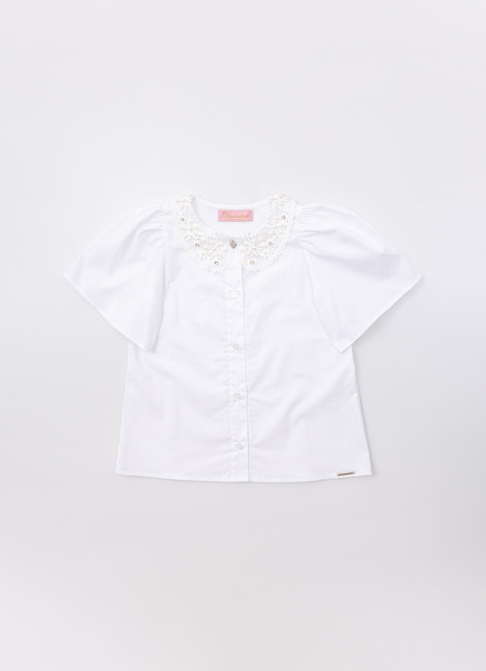 Camisa Tricoline Gola Renda