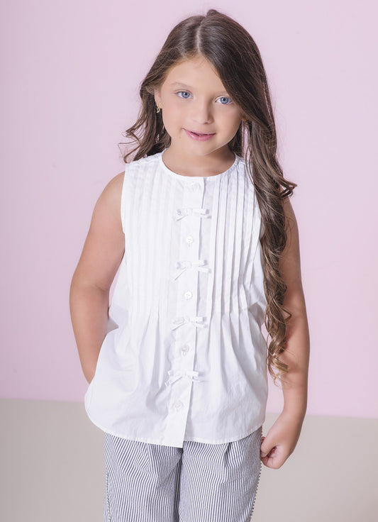 Camisa Tricoline Tominhas e Mini Laços