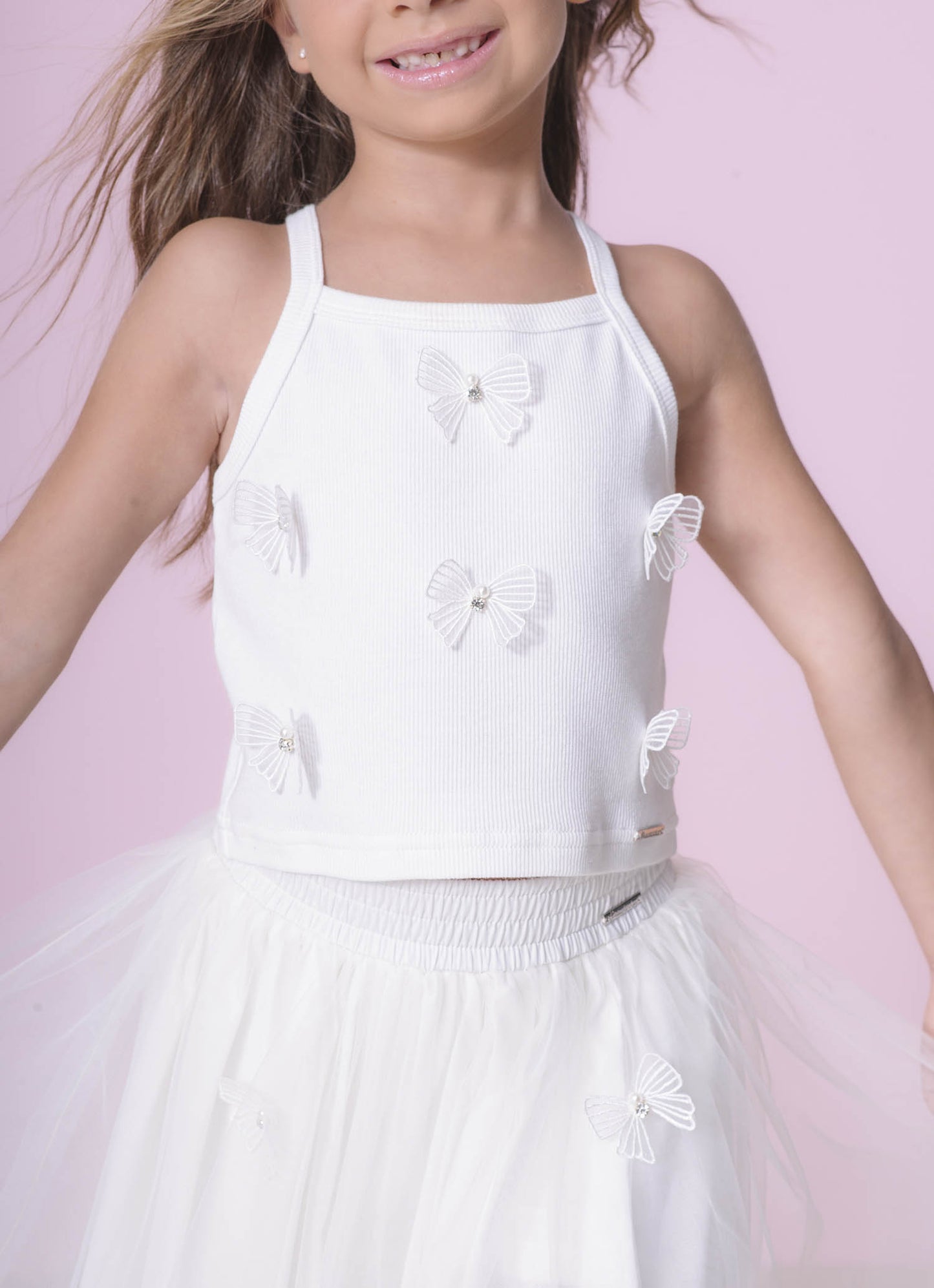 Blusa Alça Cropped Ribana Bordados