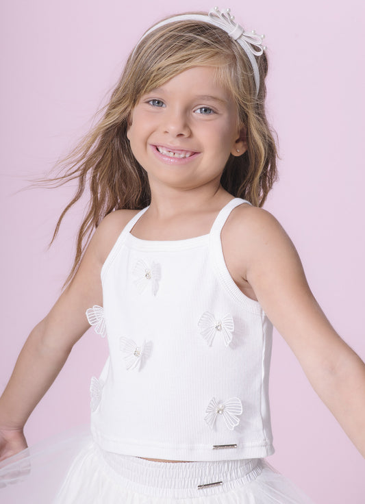 Blusa Alça Cropped Ribana Bordados