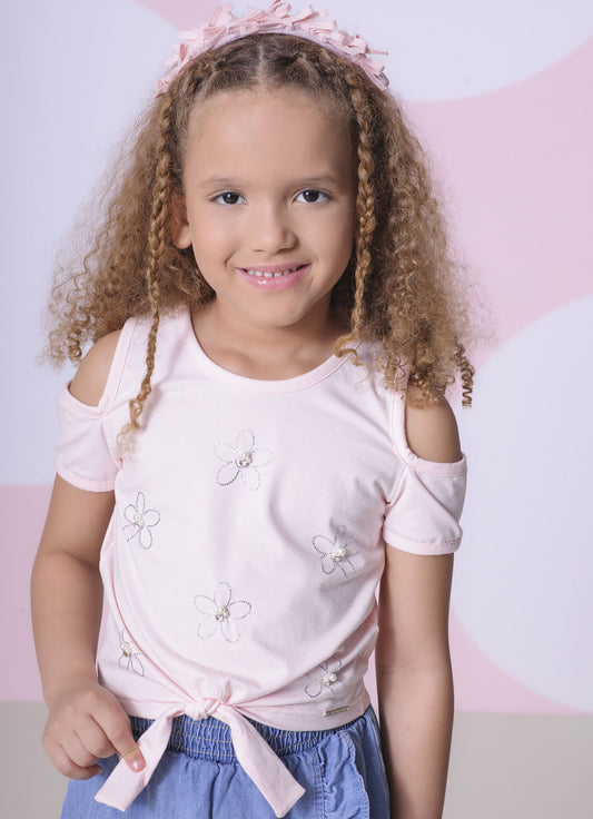 Blusa Cotton Flores Cristal Bordados