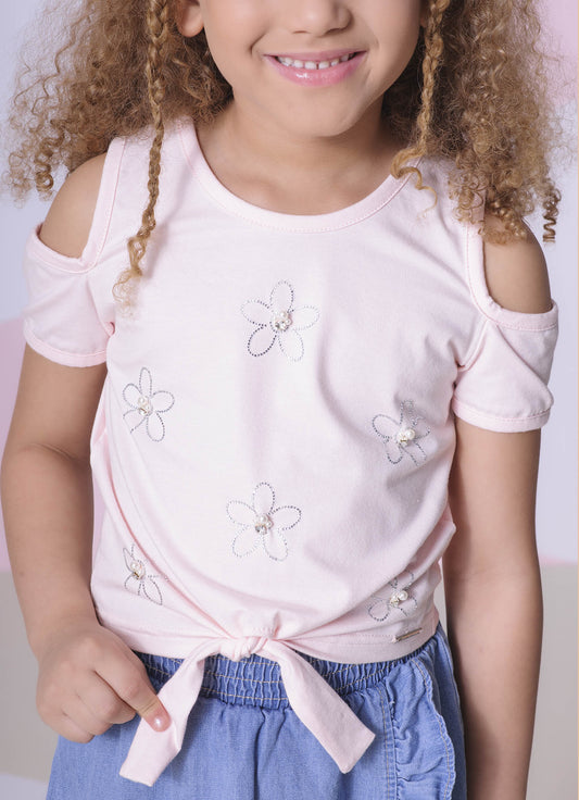 Blusa Cotton Flores Cristal Bordados