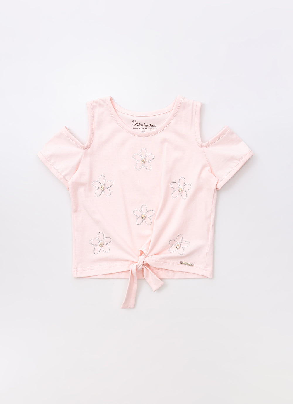 Blusa Cotton Flores Cristal Bordados