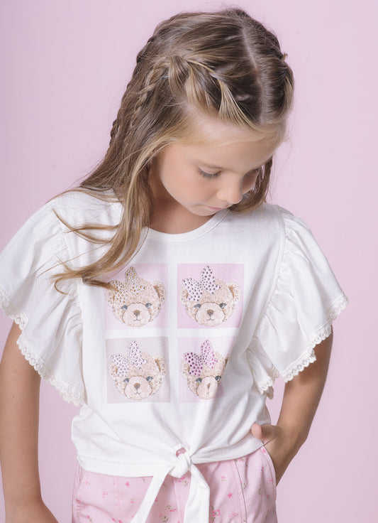 Blusa Cotton Ursinhas Detalhe Babado