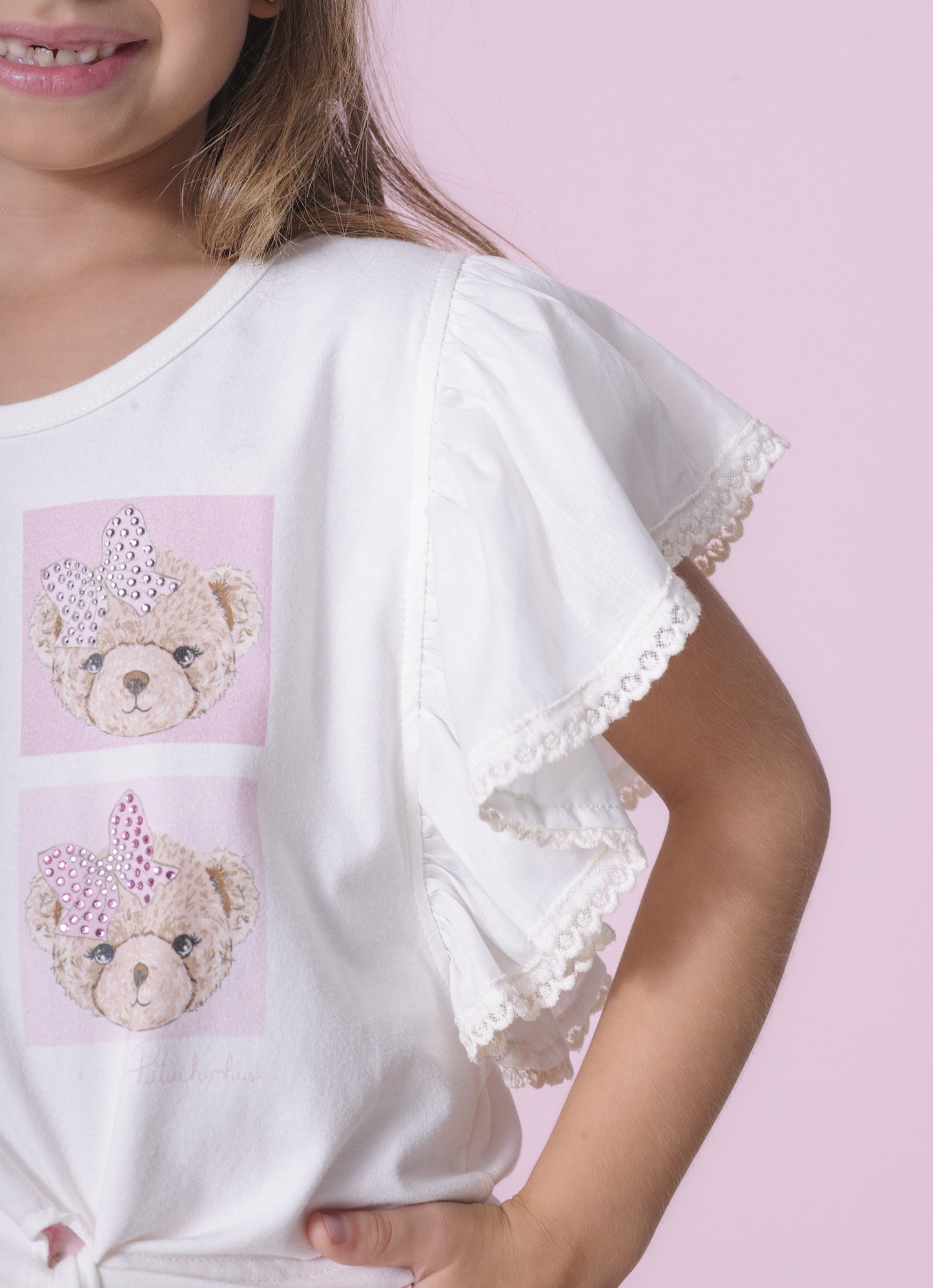Blusa Cotton Ursinhas Detalhe Babado