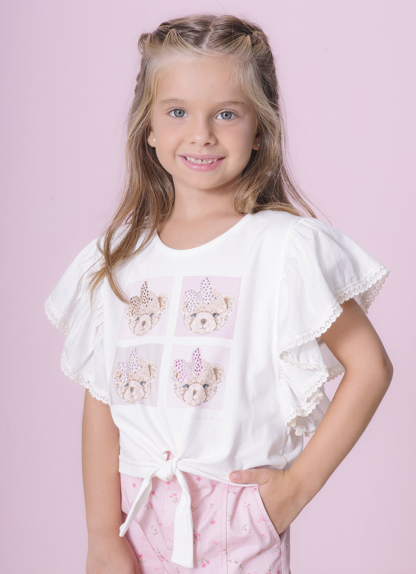 Blusa Cotton Ursinhas Detalhe Babado