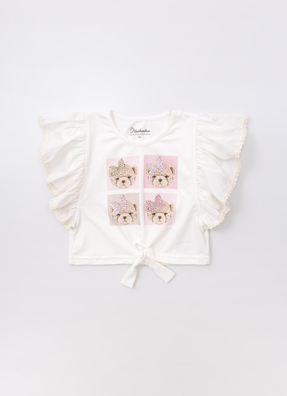 Blusa Cotton Ursinhas Detalhe Babado